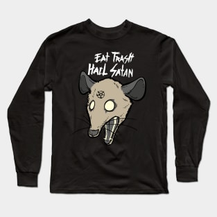 Eat Trash Hail Satan Funny Occult Possum Satanic Pentagram Long Sleeve T-Shirt